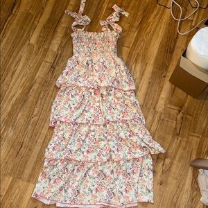 Kori Floral Midi Dress - Pink and Cream